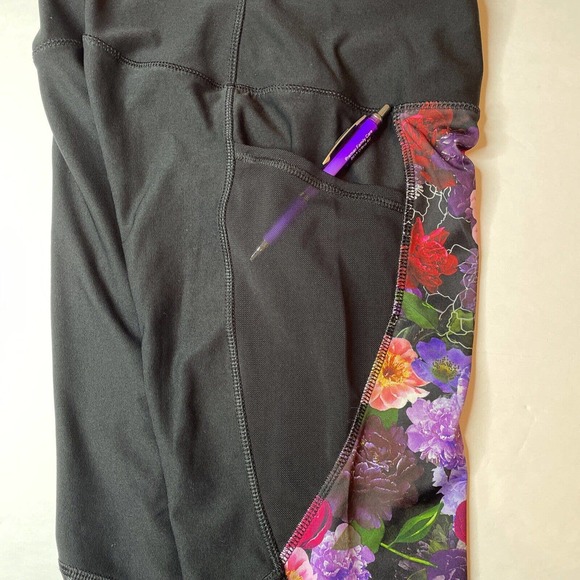 RBX Floral Black Legging Capri Mid Ride Vented Mesh S Small Workout Yoga Running - Picture 4 of 8